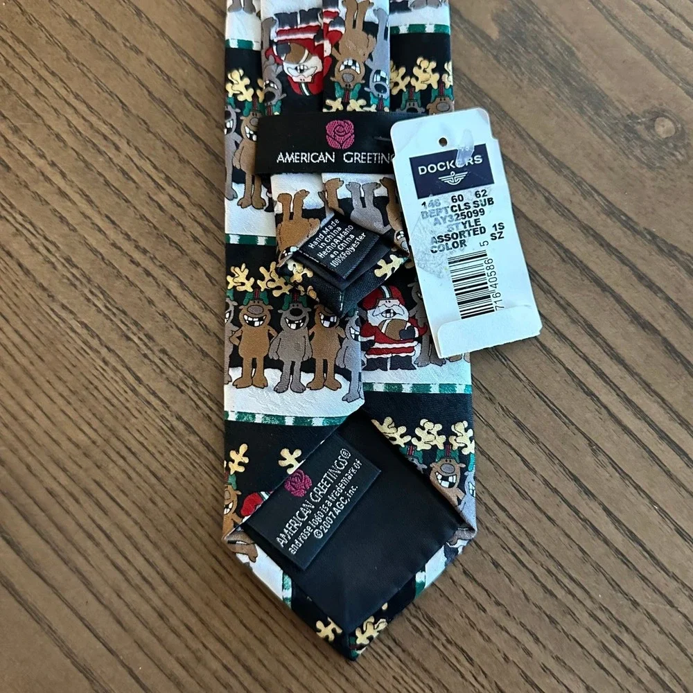 American Greetings Christmas Boys Santa Reindeer Tie Black Holiday NWT